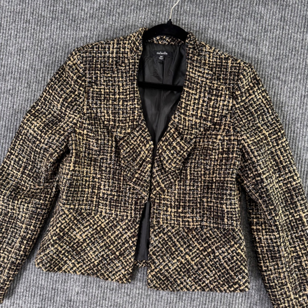 Rafaella Womens M Tweed Blazer Black Tanโ Brown Houndstooth Career Quiet Luxury